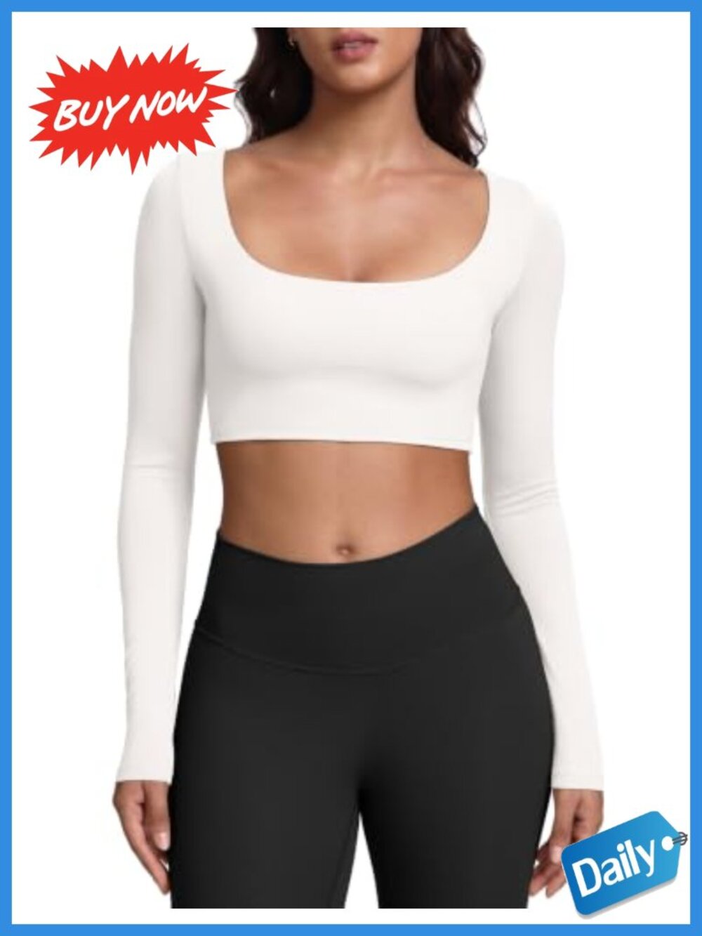 Sogetdo Long Sleeve Fitted Crop Top Nylon Spandex Workout Yoga Pilates